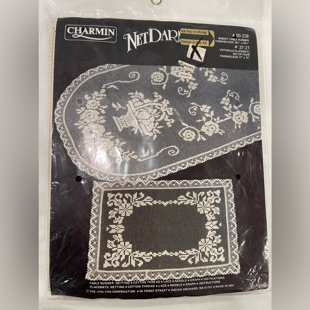 Vintage Charmin Net Darning Kit by Janlynn #00-228 Basket Table Runner. Rare NEW